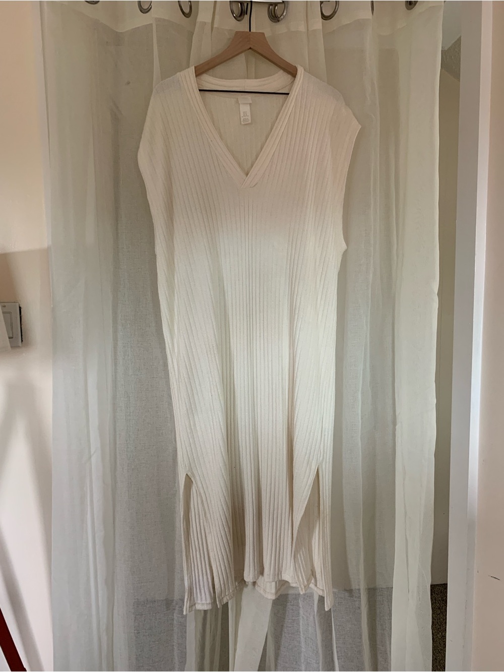 H&M Sleeveless Rib-Knit V-Neck Dress in Cream